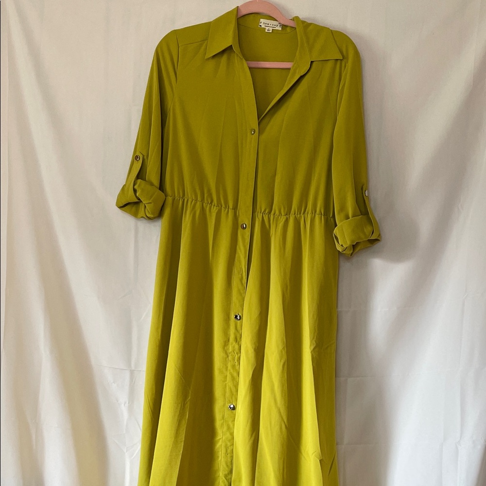 Tea n Cup Chartreuse Long Sleeve Dress